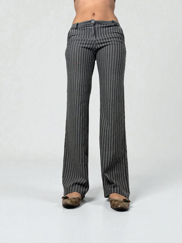 Grey striped low rise super stretchy office flare pants (S/M)