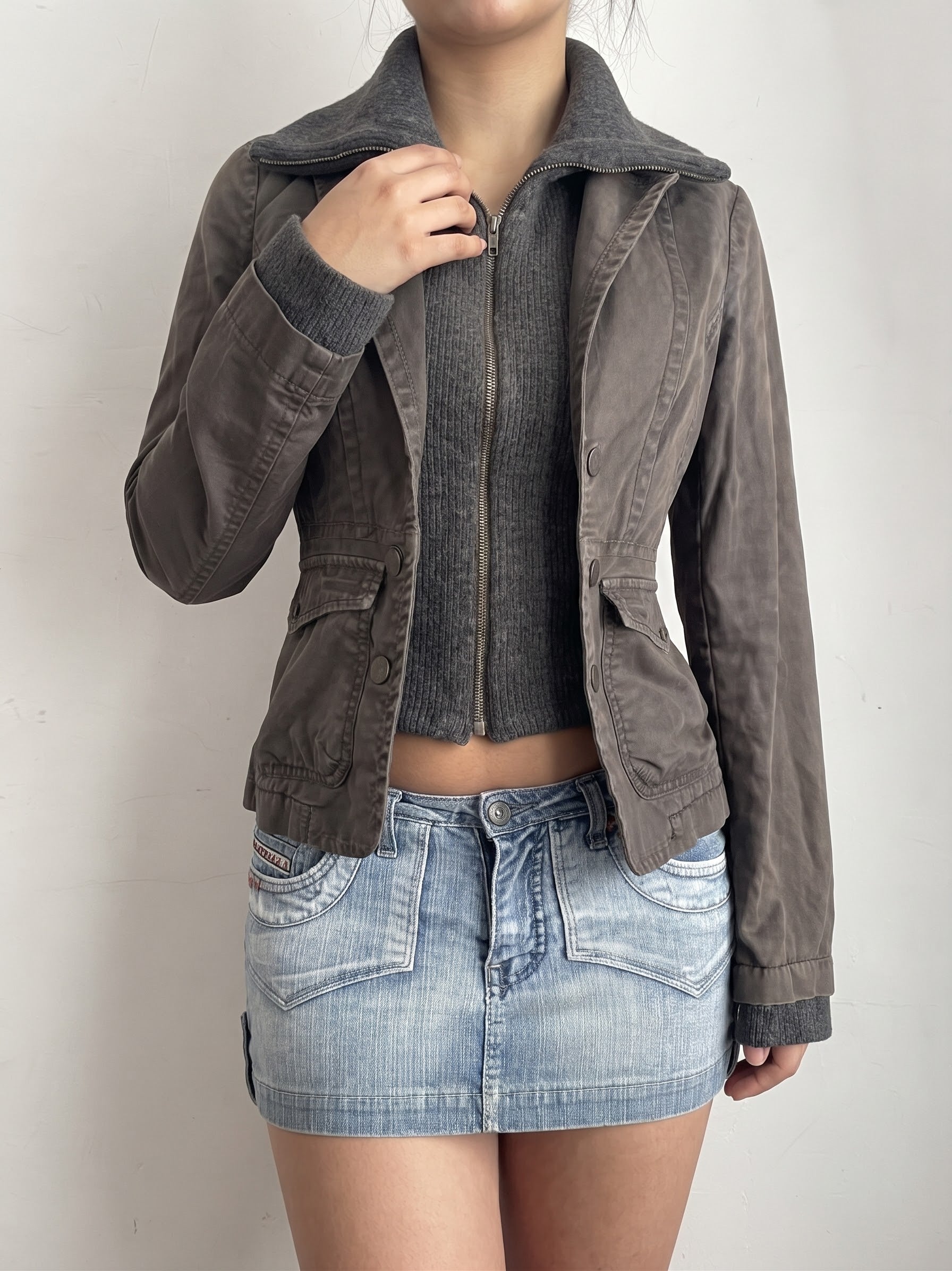 Veste ajustée 100 % coton kaki (L)