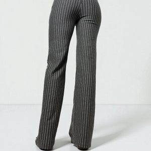 Grey striped low rise super stretchy office flare pants (S/M)