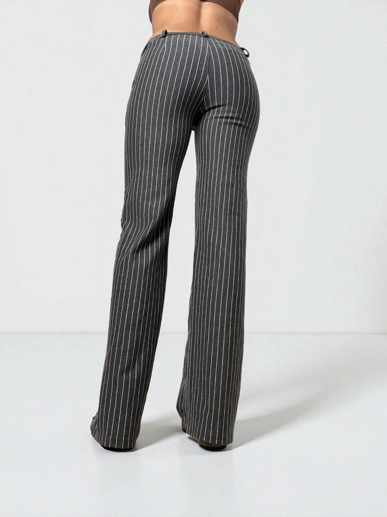 Grey striped low rise super stretchy office flare pants (S/M)