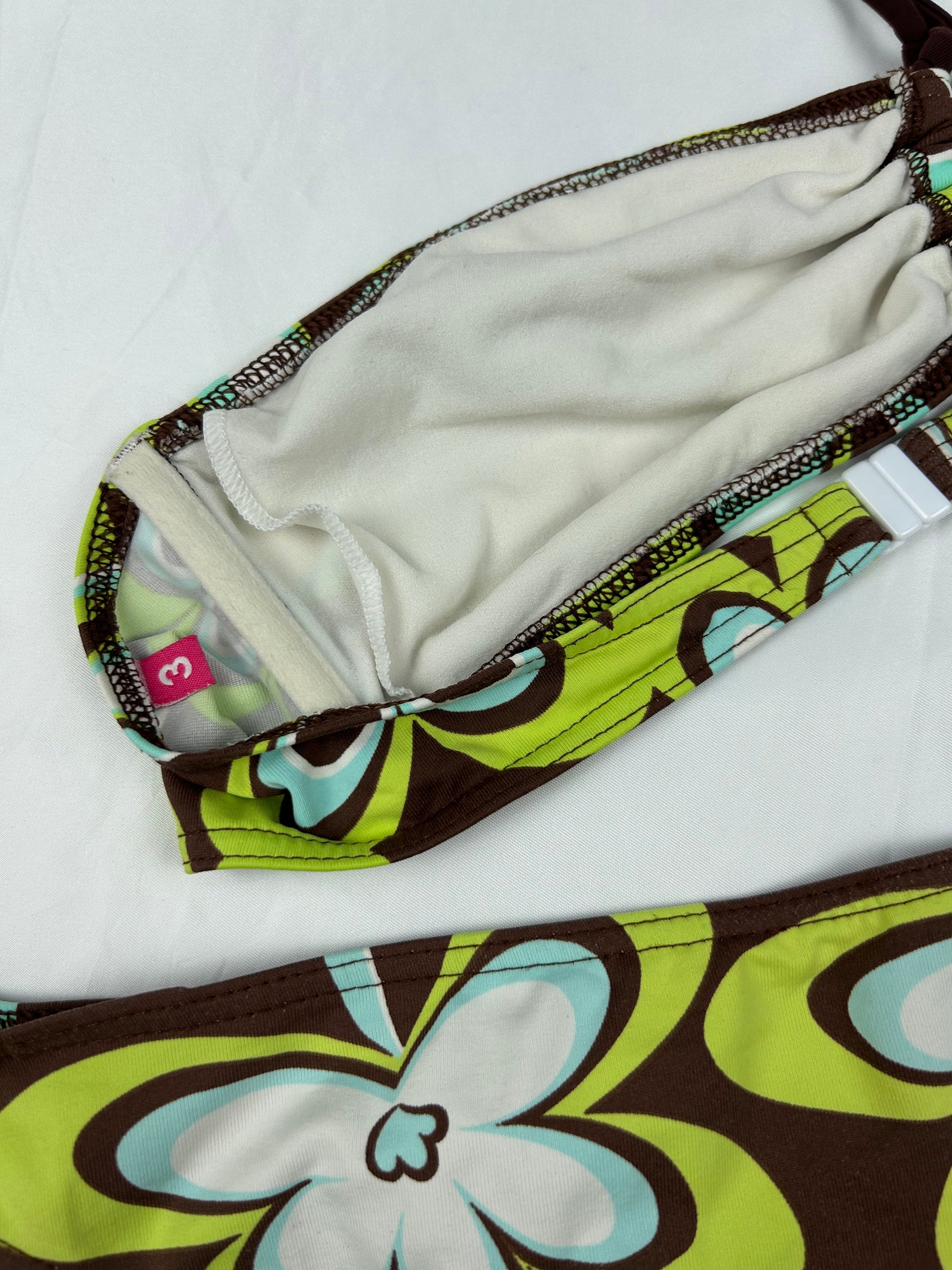 Green floral pearls low rise bikini set (L)