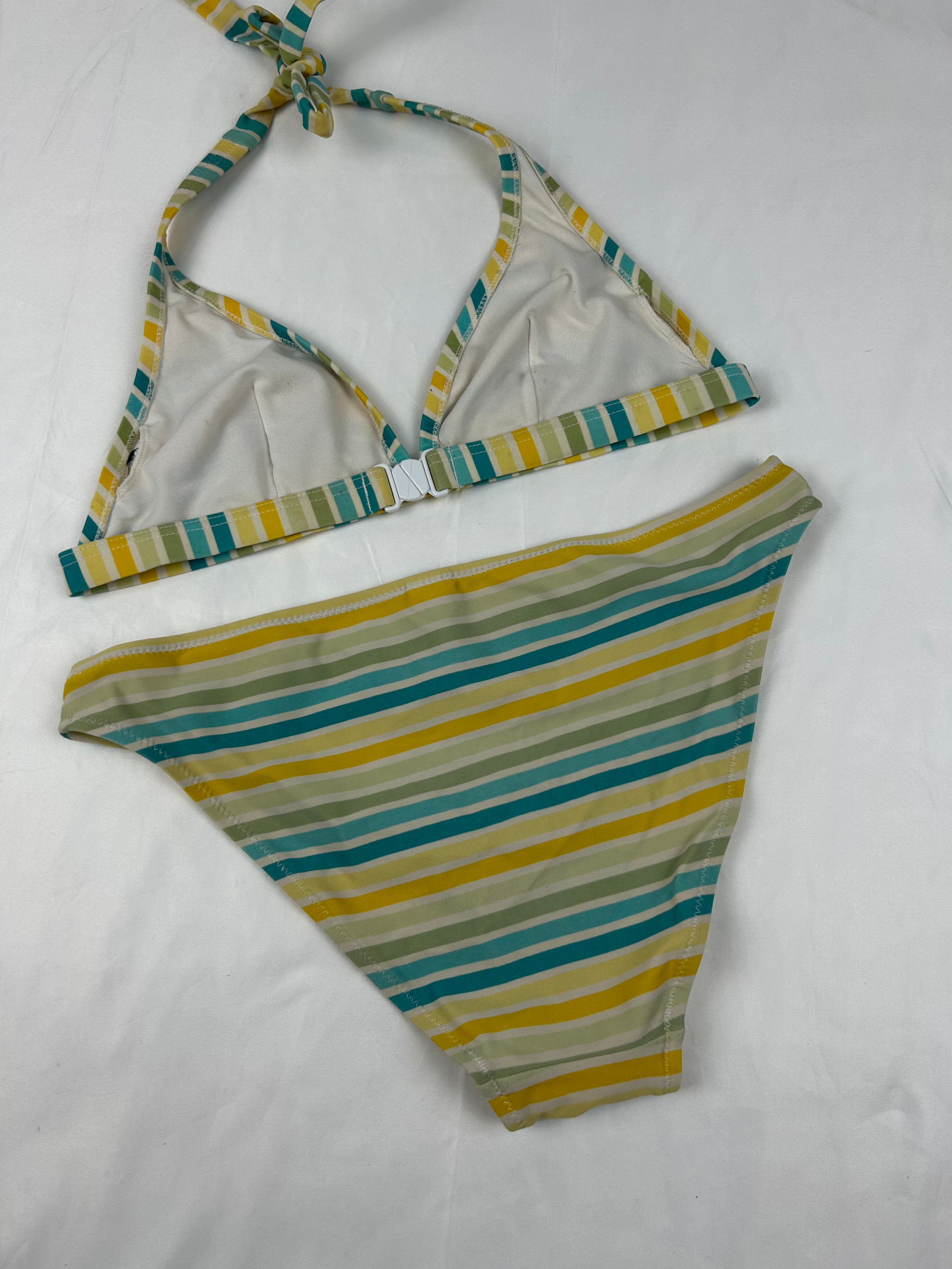 Striped yellow low rise bikini set (S)