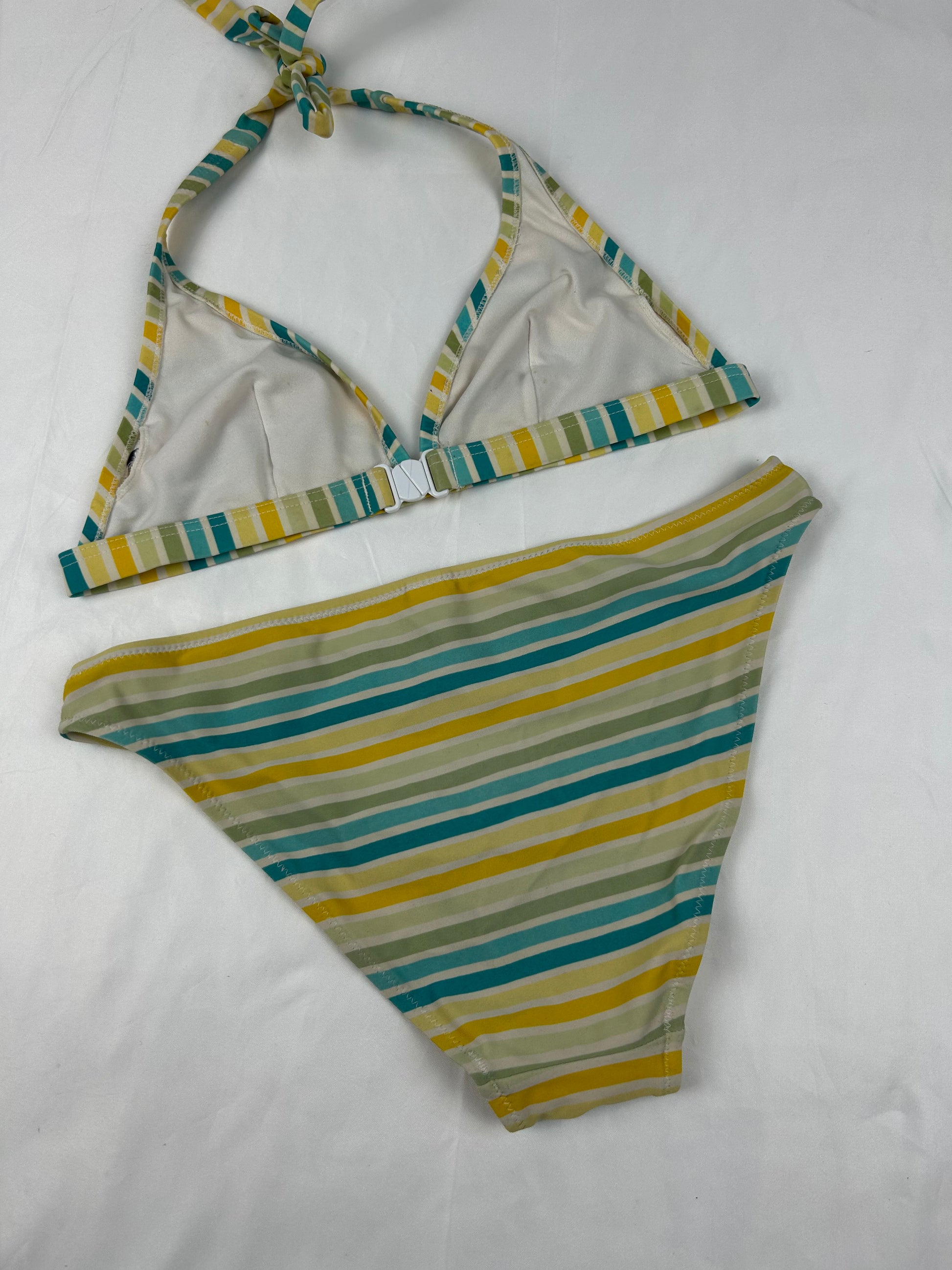 Striped yellow low rise bikini set (S)