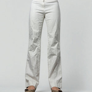 White cream striped cotton low rise office flare pants (M)