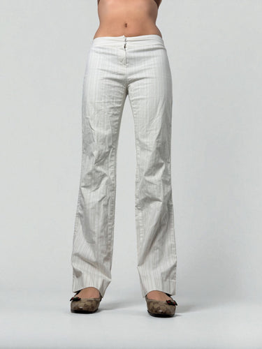 White cream striped cotton low rise office flare pants (M)