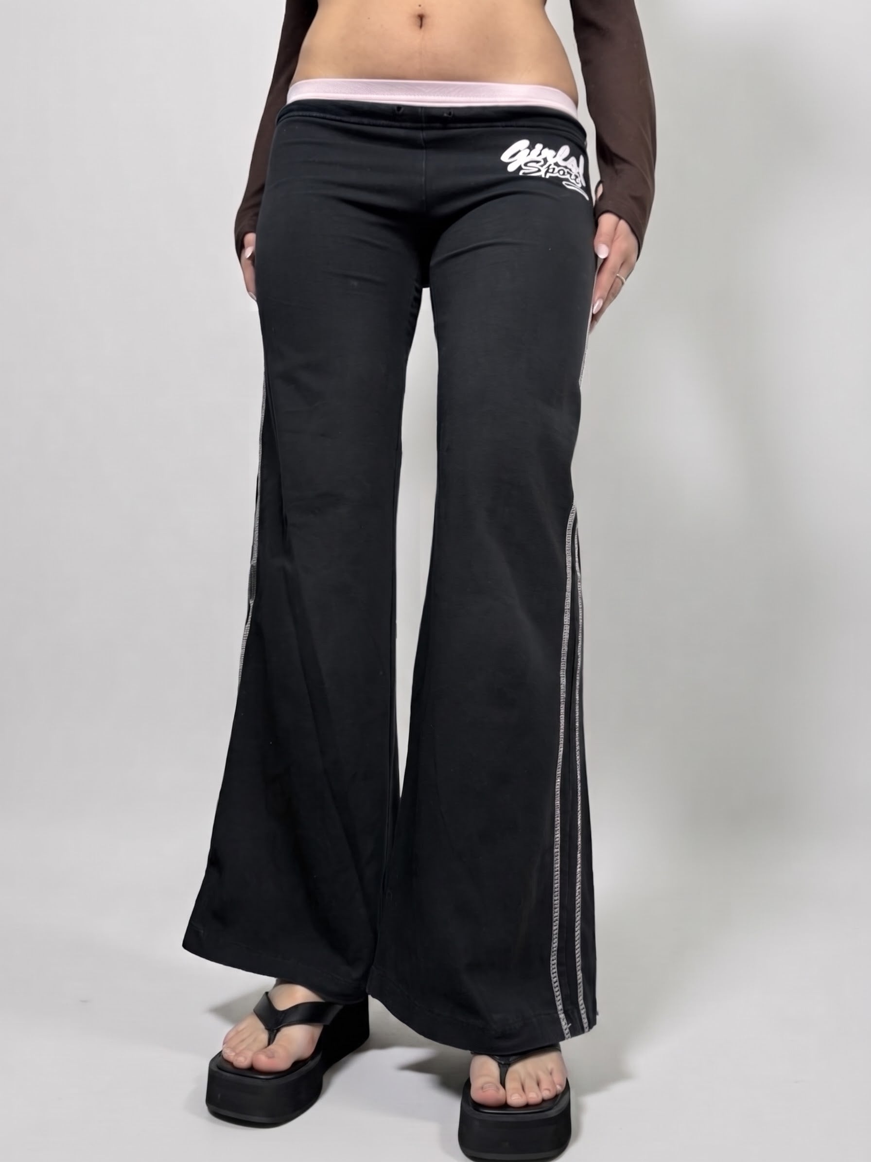 Pantalon droit taille basse en jean noir (XS)