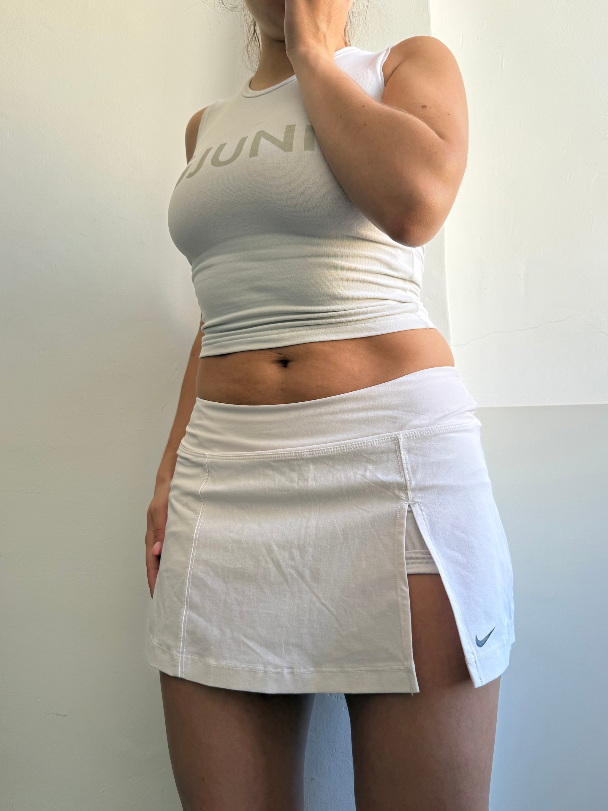 White activewear built in short mini skirt (M)