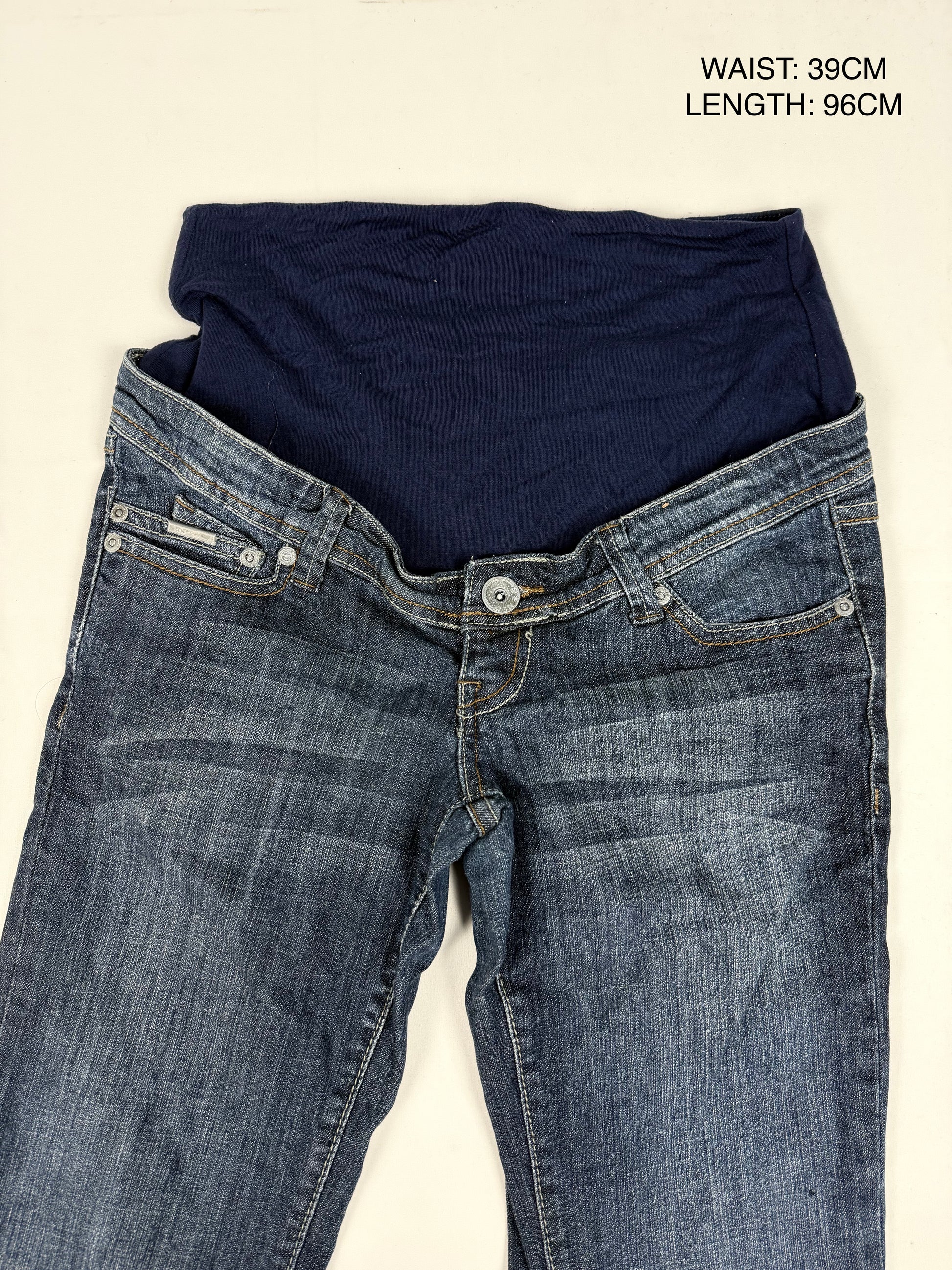 Navy ultra low rise bootcut flare denim pants (XS)