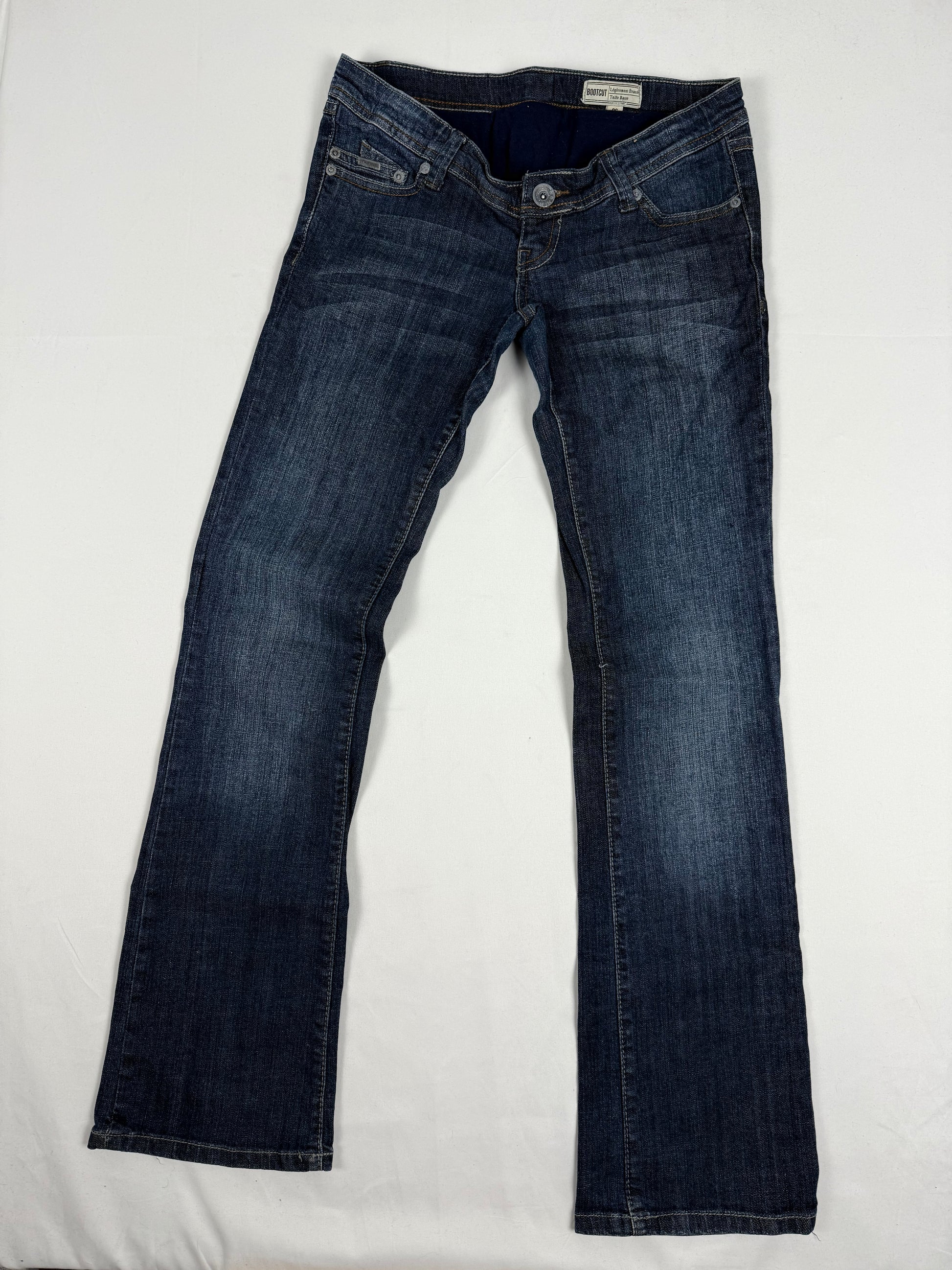Navy ultra low rise bootcut flare denim pants (XS)