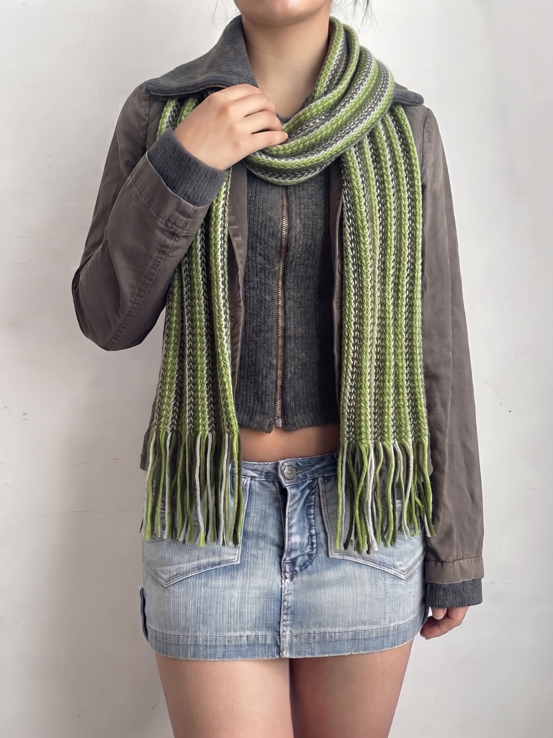 Green striped winter scarf