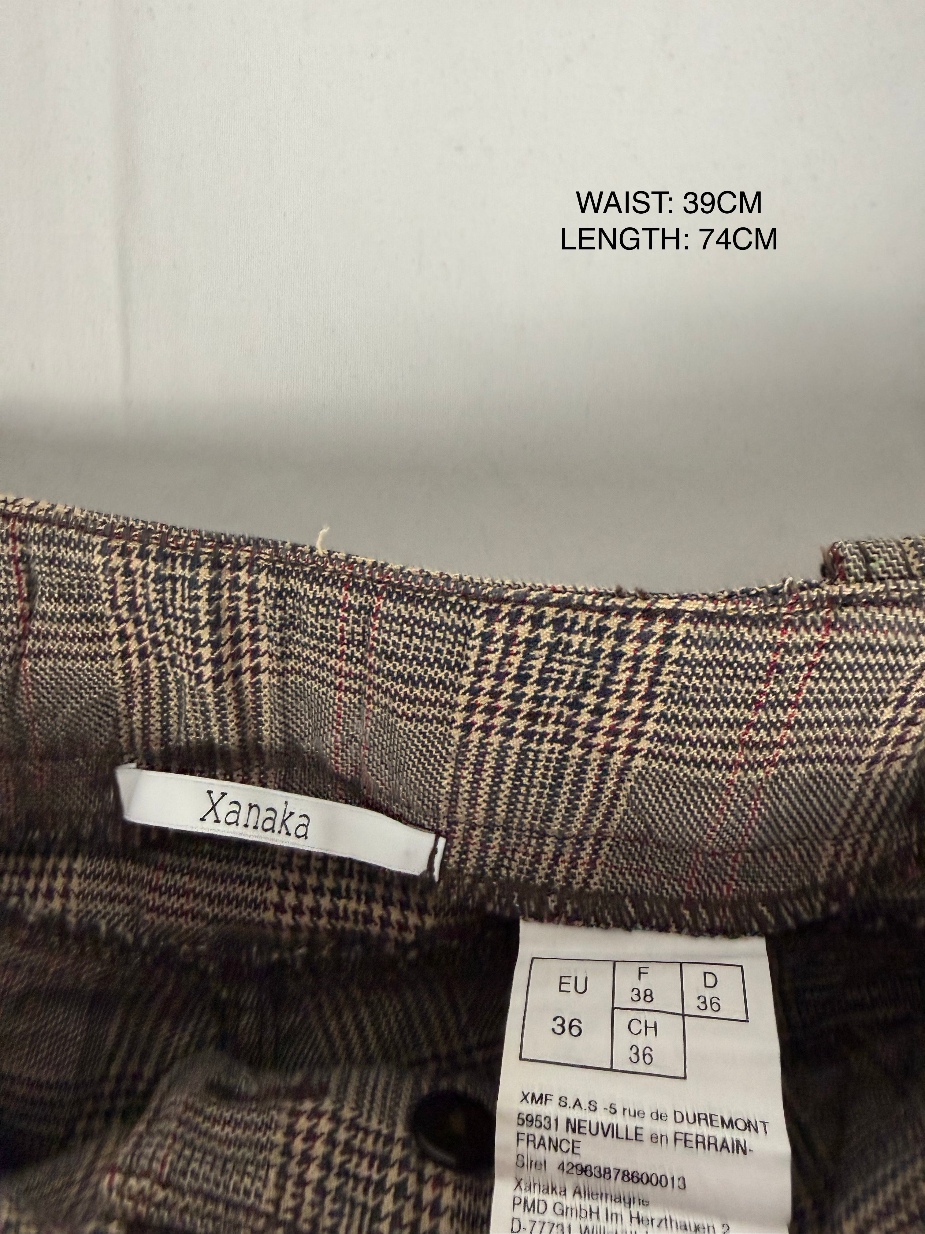 Brown check print low waist capri pants (S)