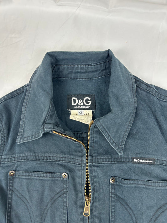 Navy denim cotton zip up biker jacket (XS/S)