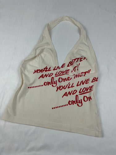 White graphic cotton halter top (S)