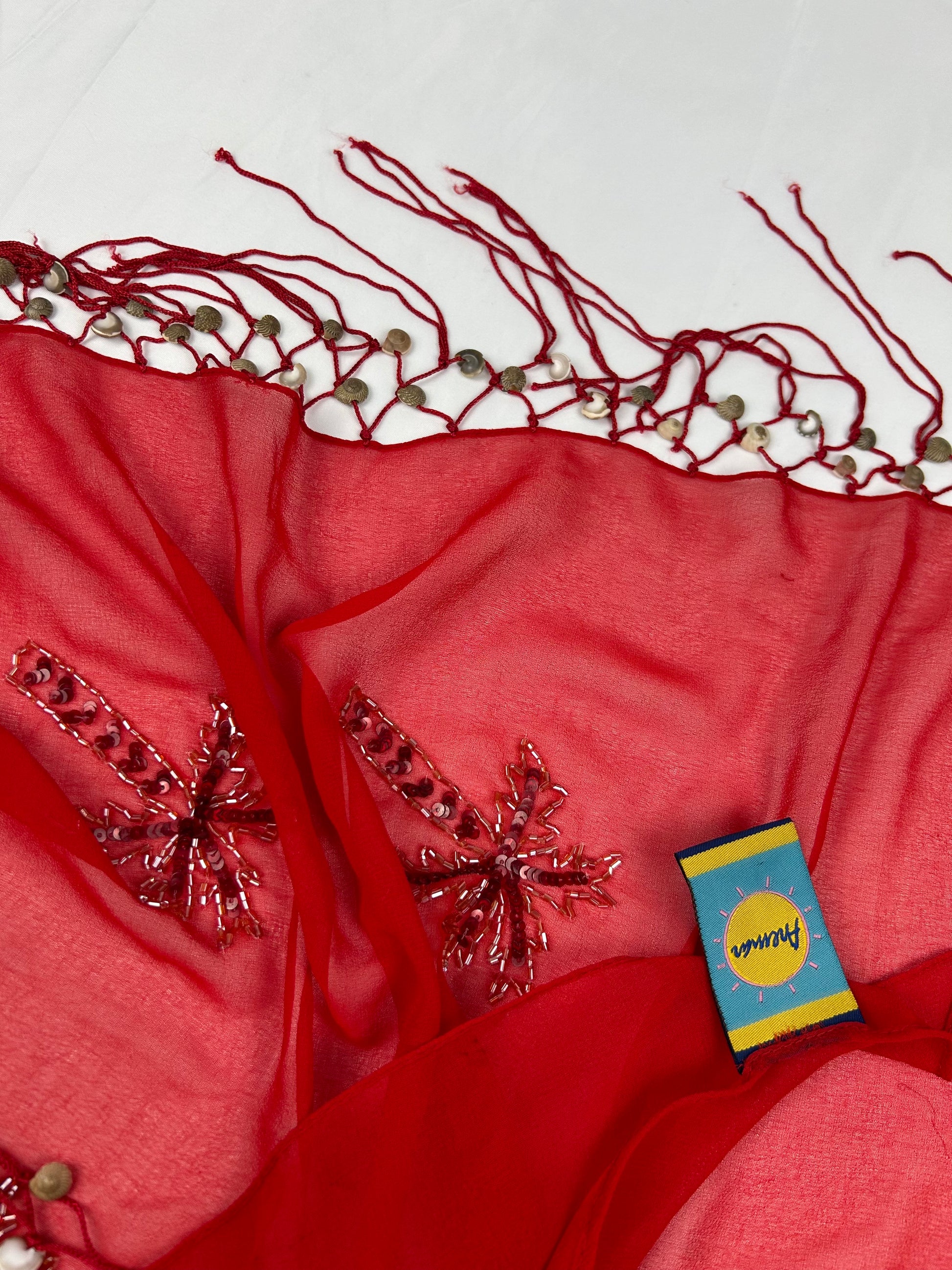 Red mesh seashells pareo tie up mini skirt / top