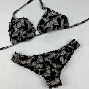 Black ruched low rise panther bikini set (XS)