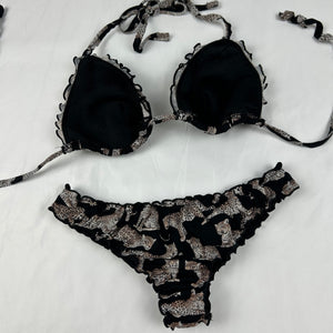 Black ruched low rise panther bikini set (XS)