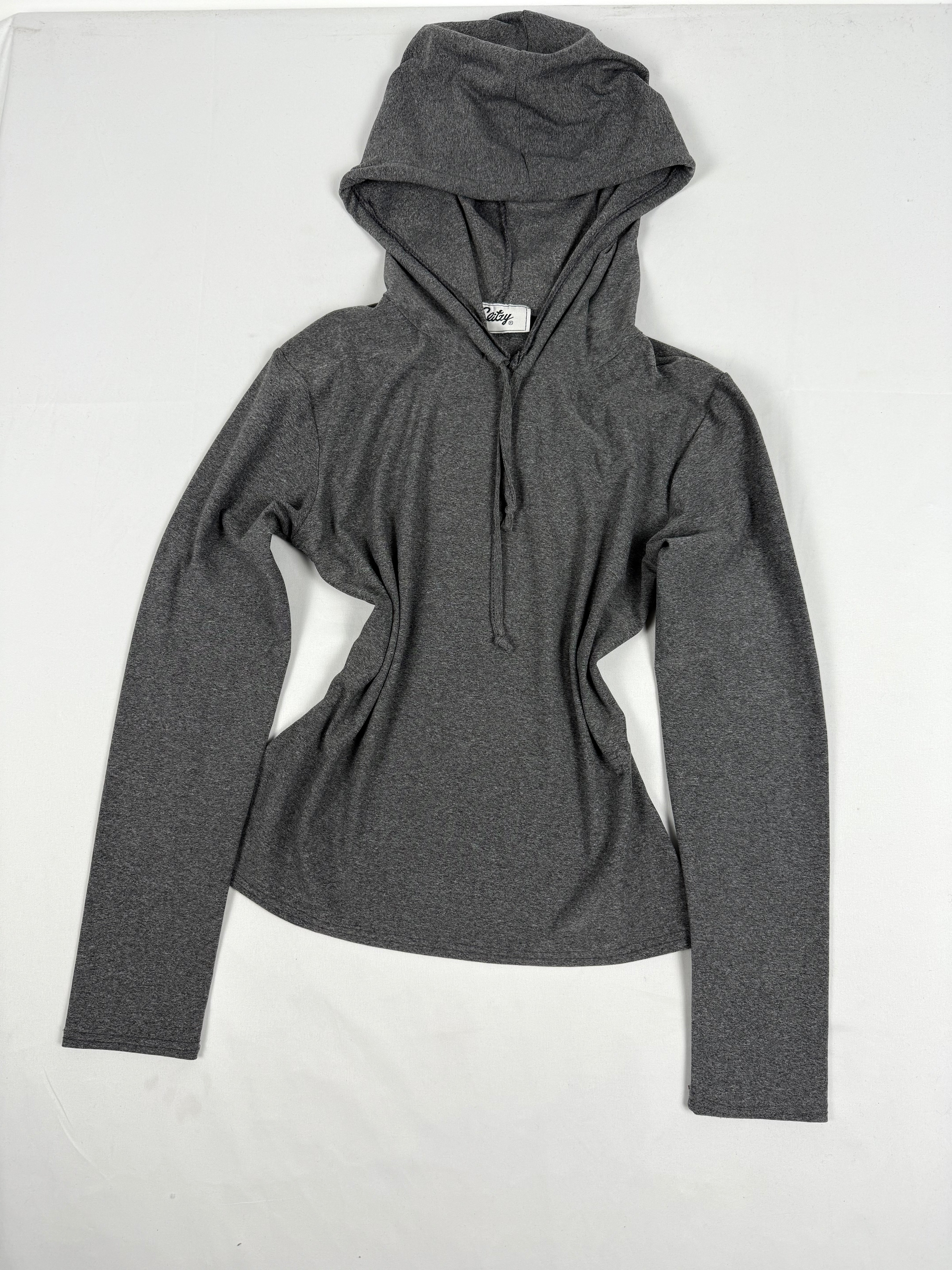 Grey tight fit hooded top (S/M)