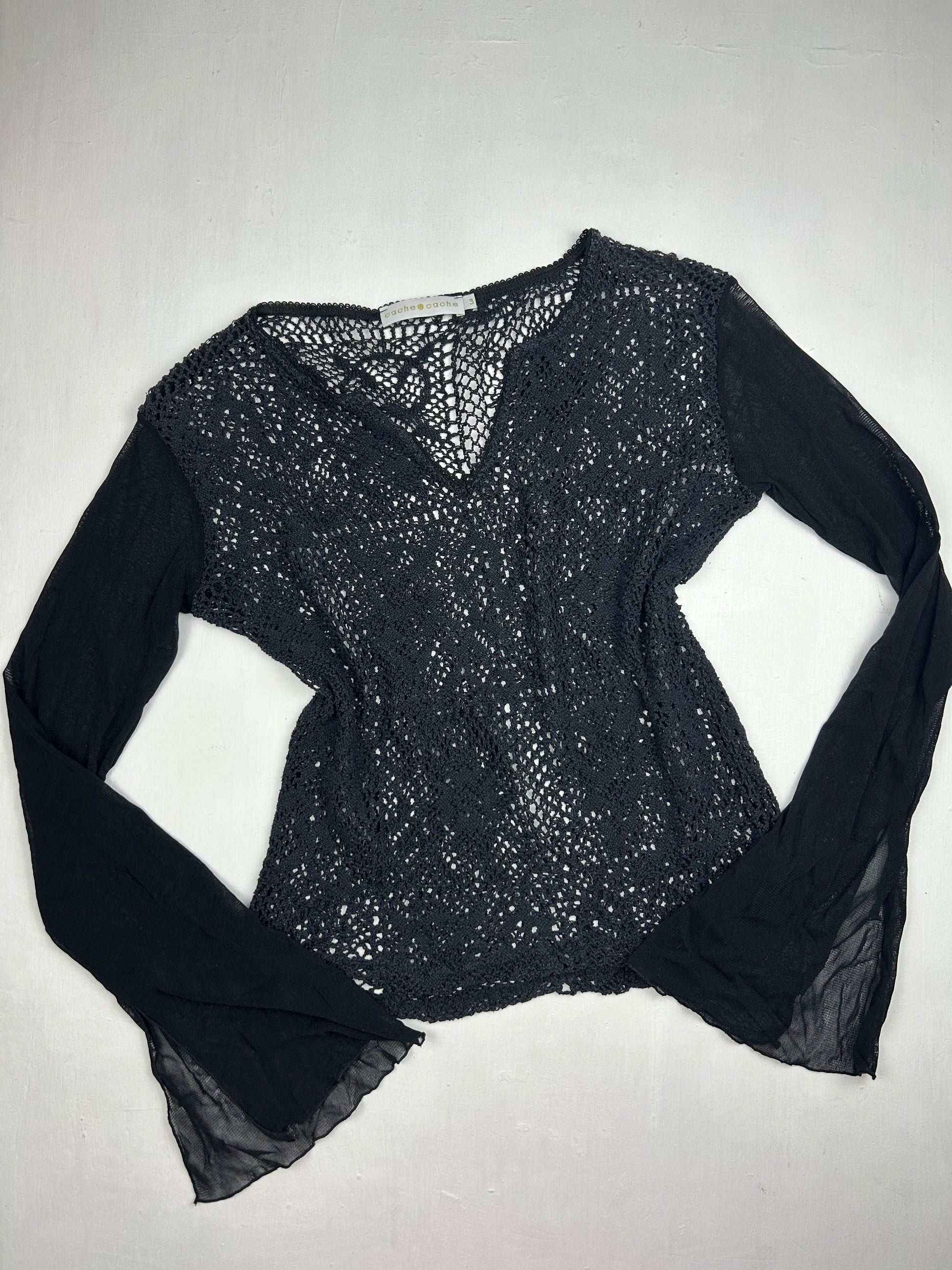 Black crochet & mesh long sleeves top (M)