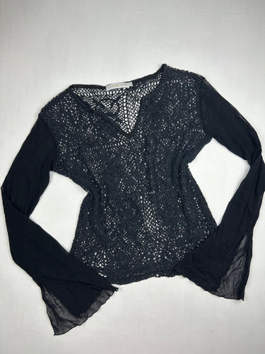 Black crochet & mesh long sleeves top (M)
