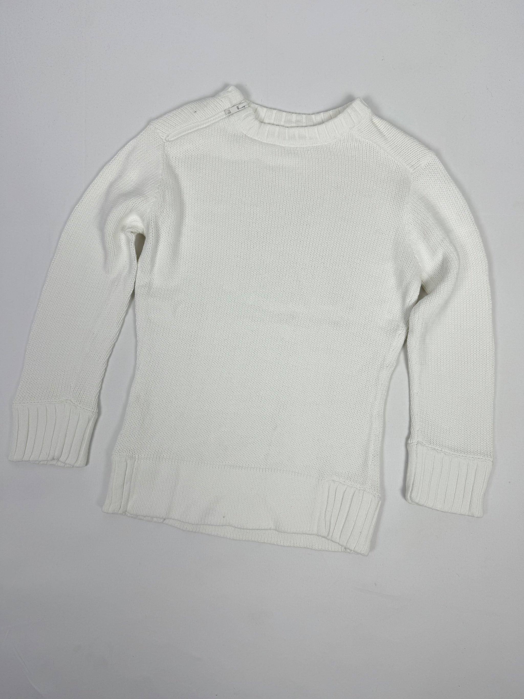 White zip up round neck jumper (XS)