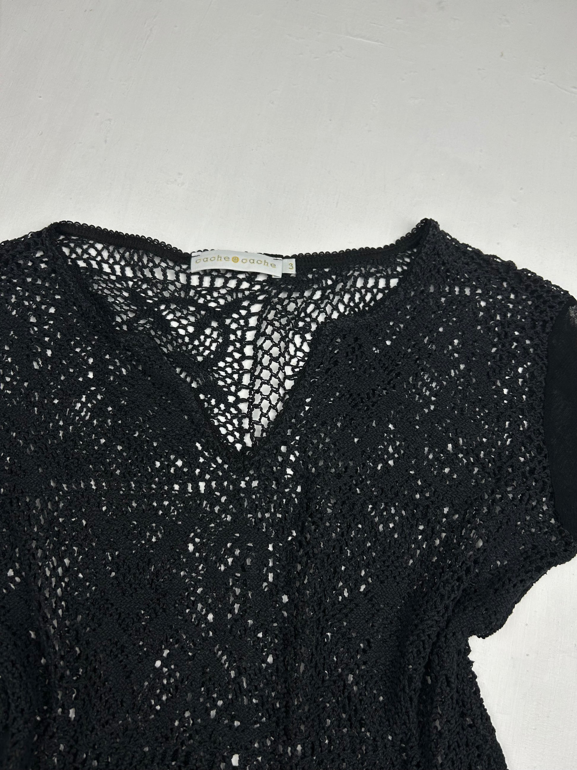 Black crochet & mesh long sleeves top (M)