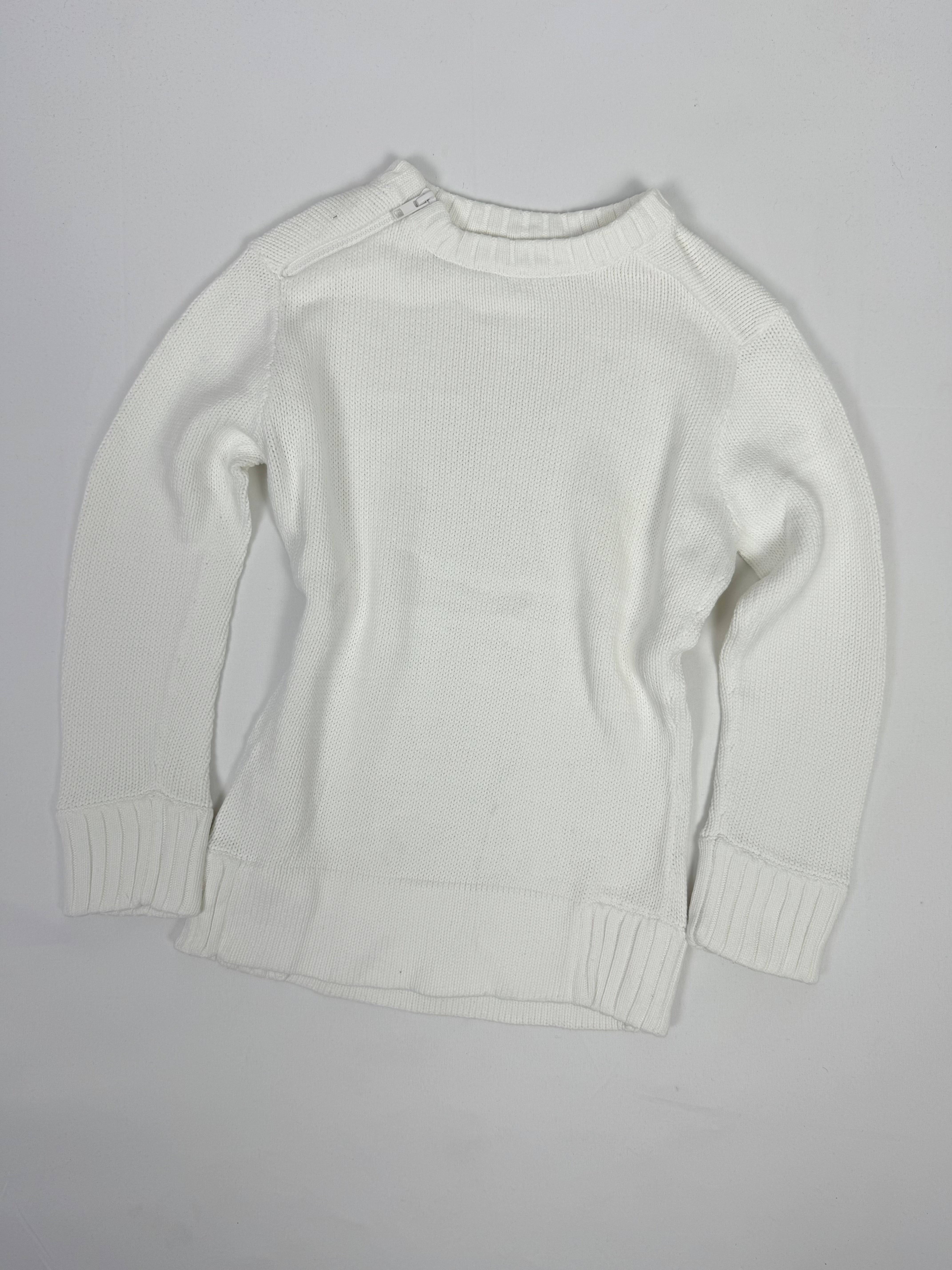 White zip up round neck jumper (XS)