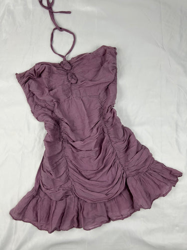 Lilac ruched real silk halter top (M/L)
