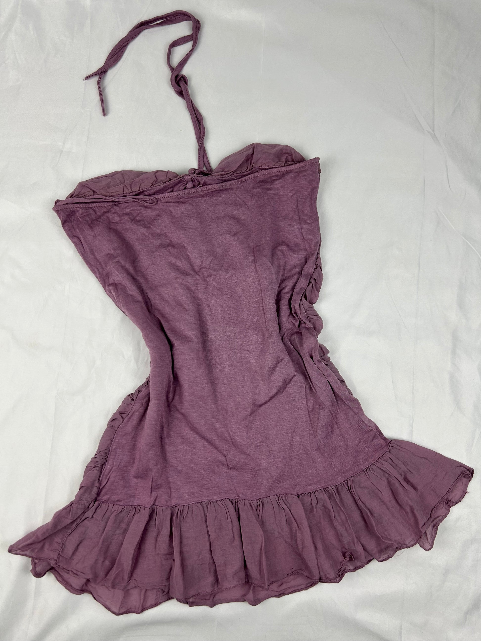 Lilac ruched real silk halter top (M/L)