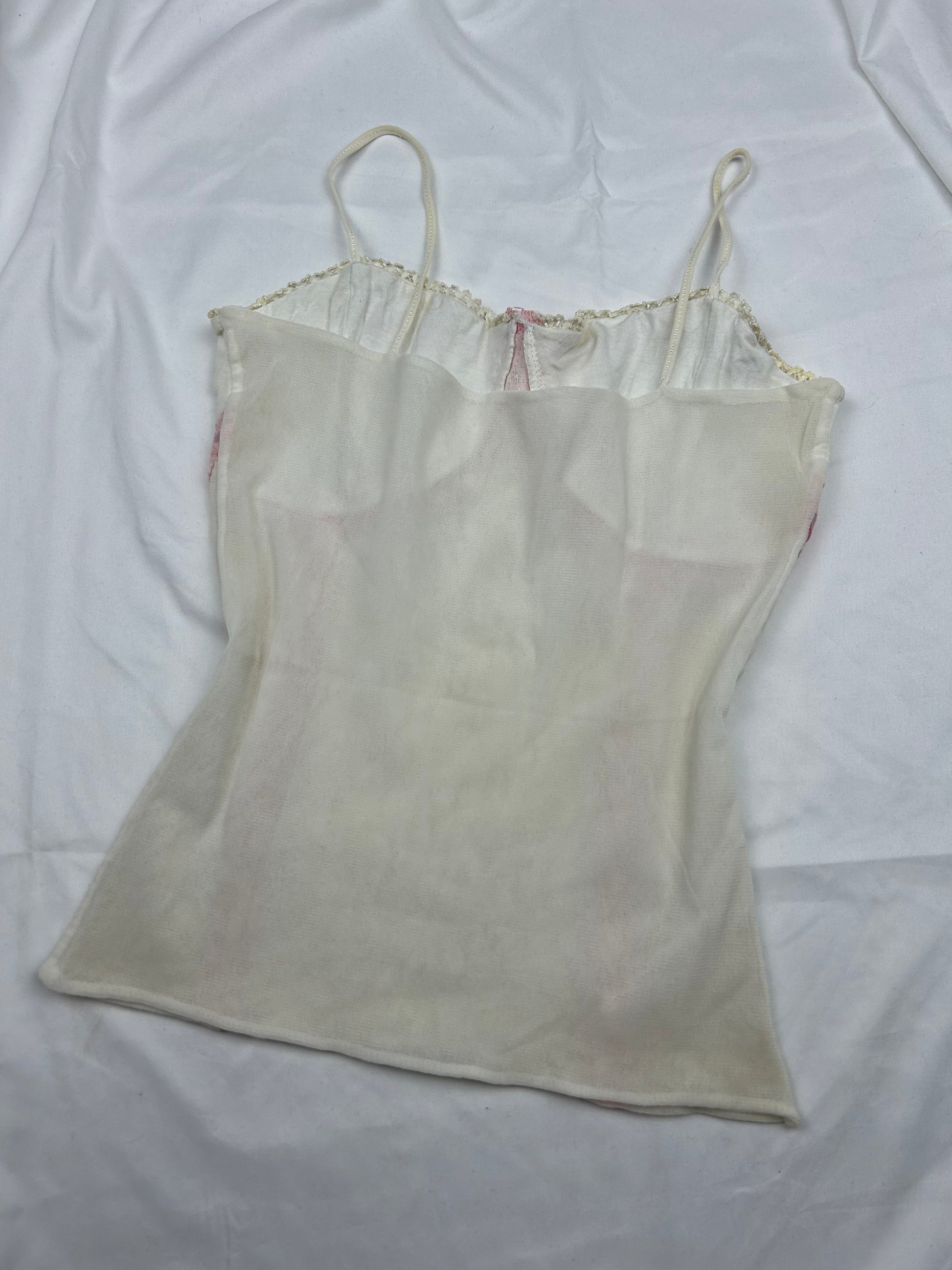 Mesh lined embroidered bow cami top (S)