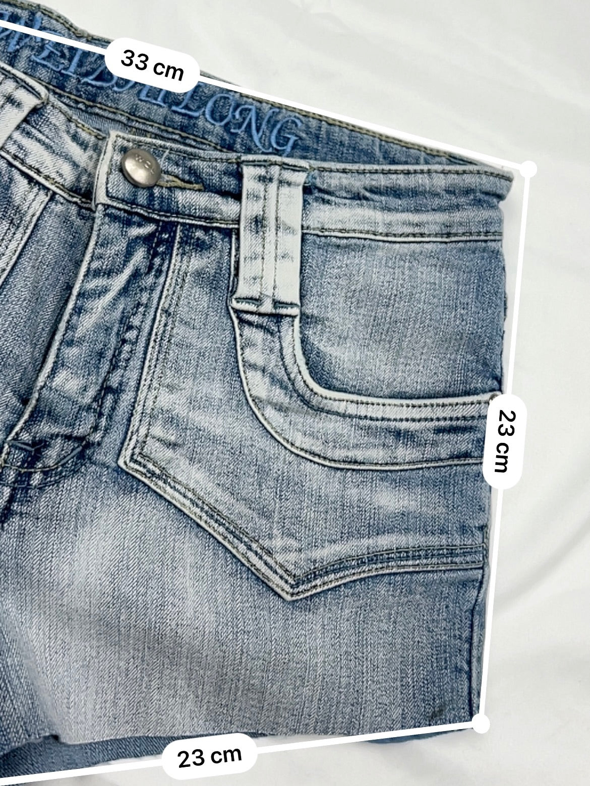 Blue denim low rise mini short (XS)