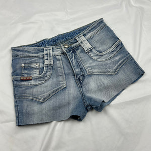 Blue denim low rise mini short (XS)