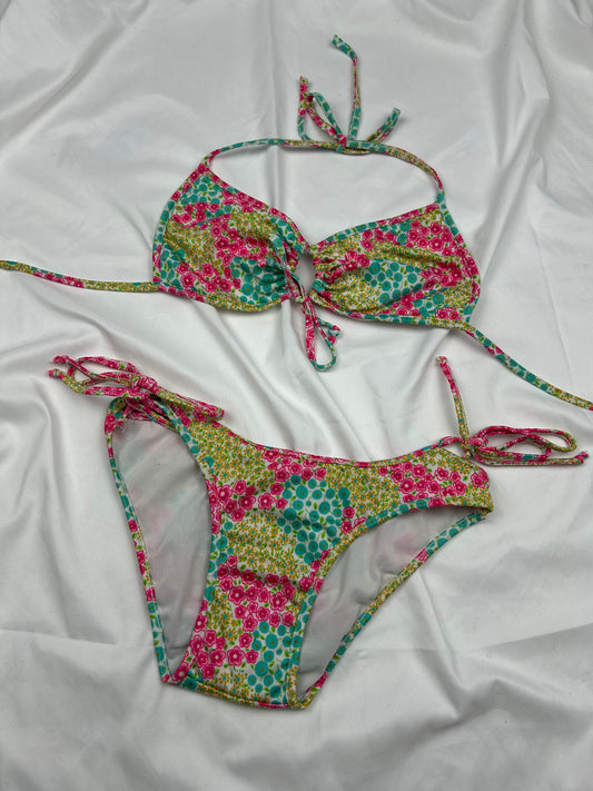 Multicolor floral low rise bikini set (XS)