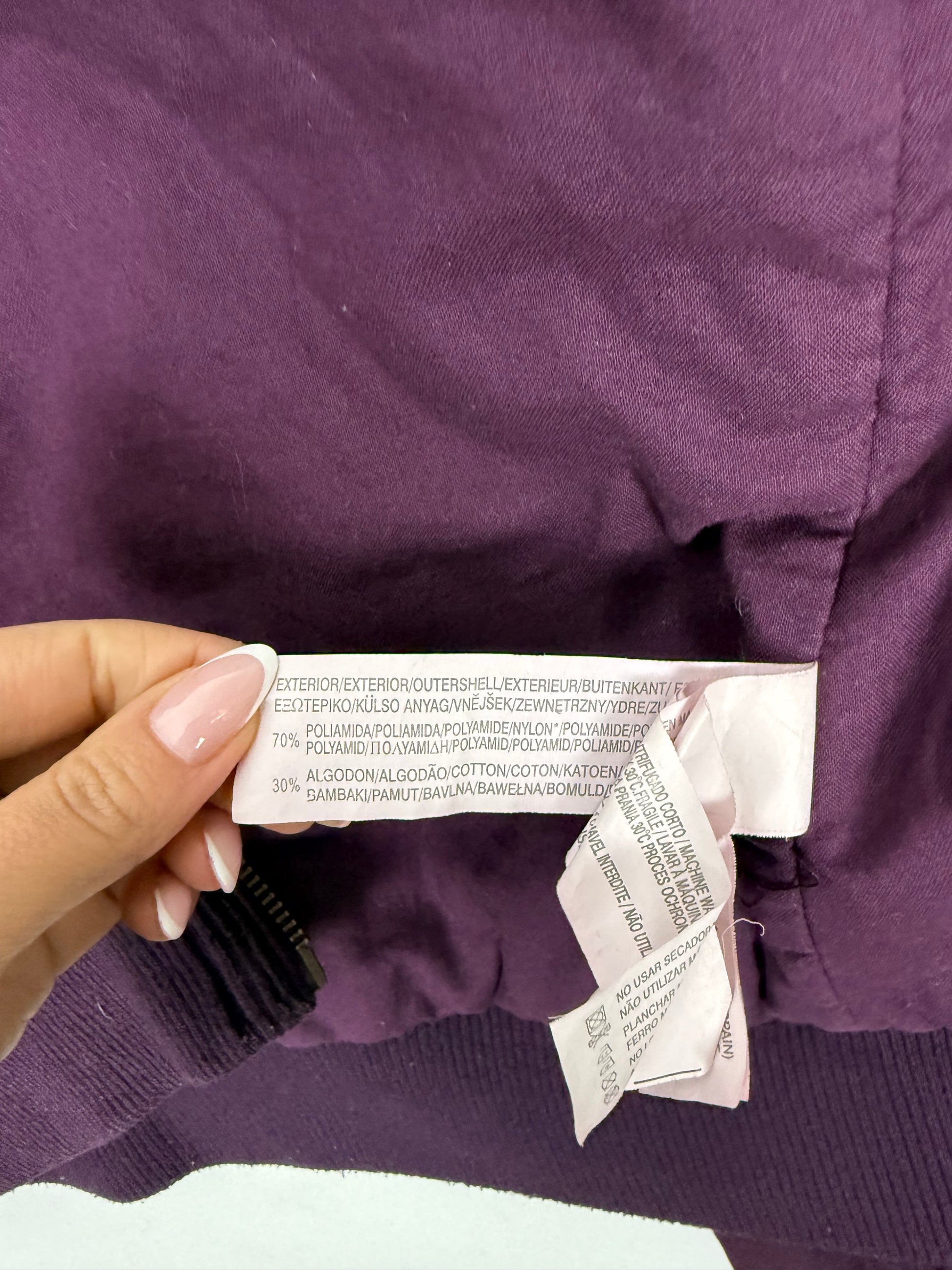 Purple zip up high neck biker jacket (S)