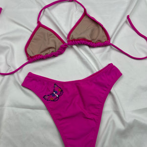 Pink butterfly low rise bikini set (S)