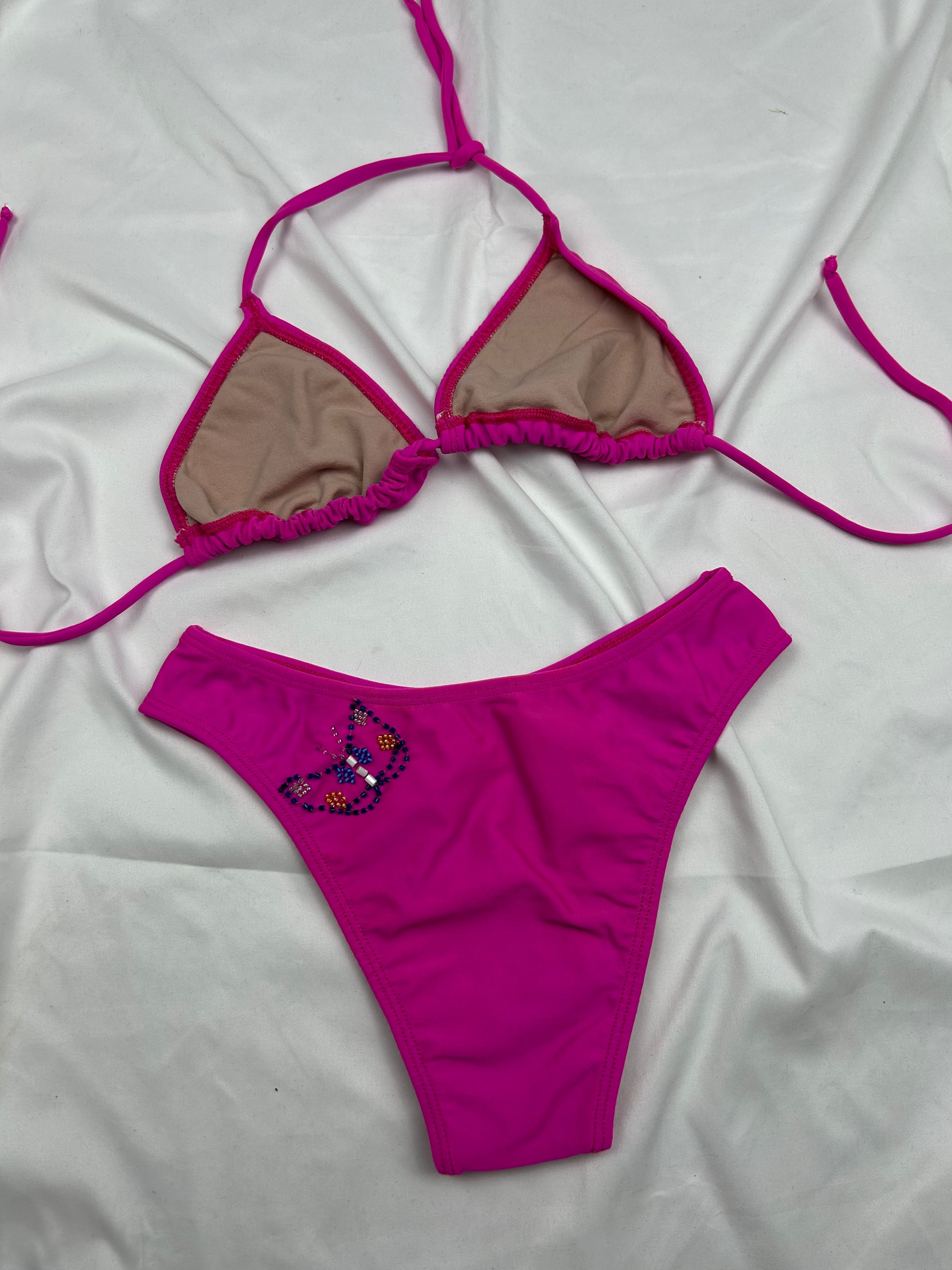 Pink butterfly low rise bikini set (S)