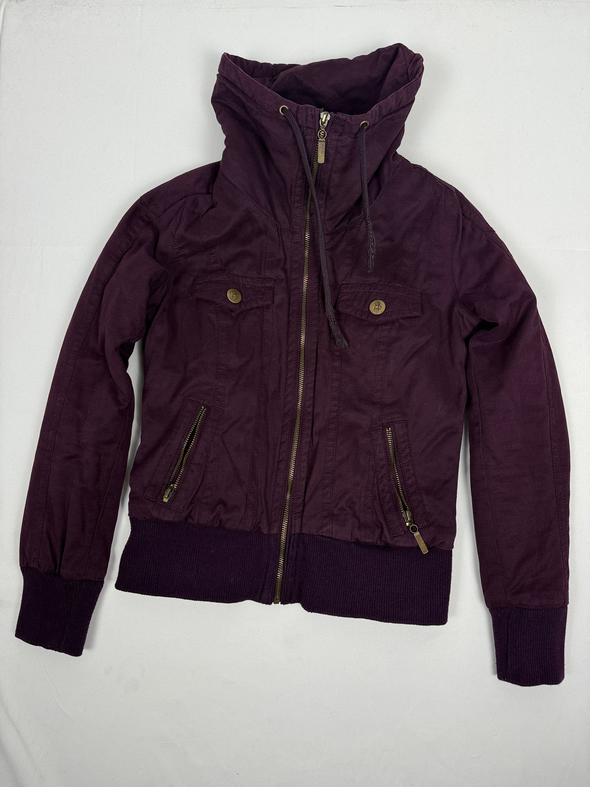 Purple zip up high neck biker jacket (S)