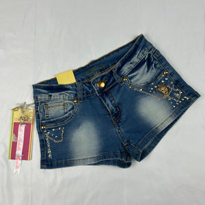 Blue denim low rise mini short (XS)