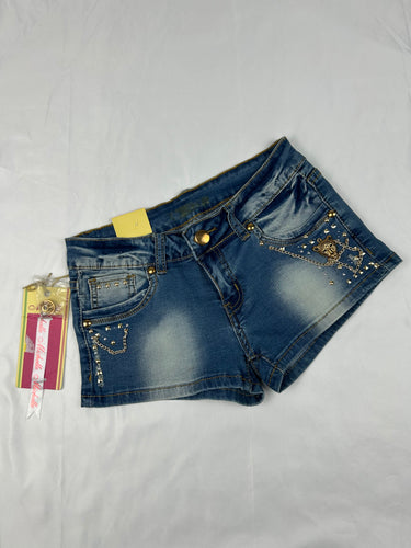 Blue denim low rise mini short (XS)