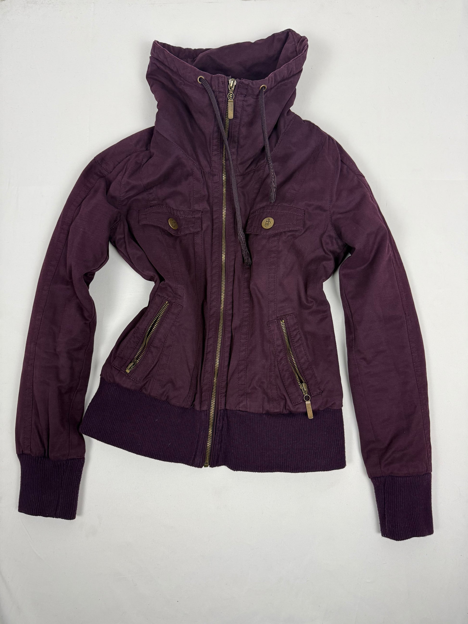Purple zip up high neck biker jacket (S)