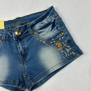 Blue denim low rise mini short (XS)