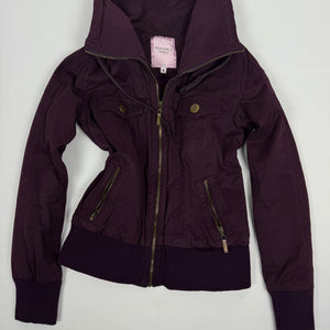 Purple zip up high neck biker jacket (S)