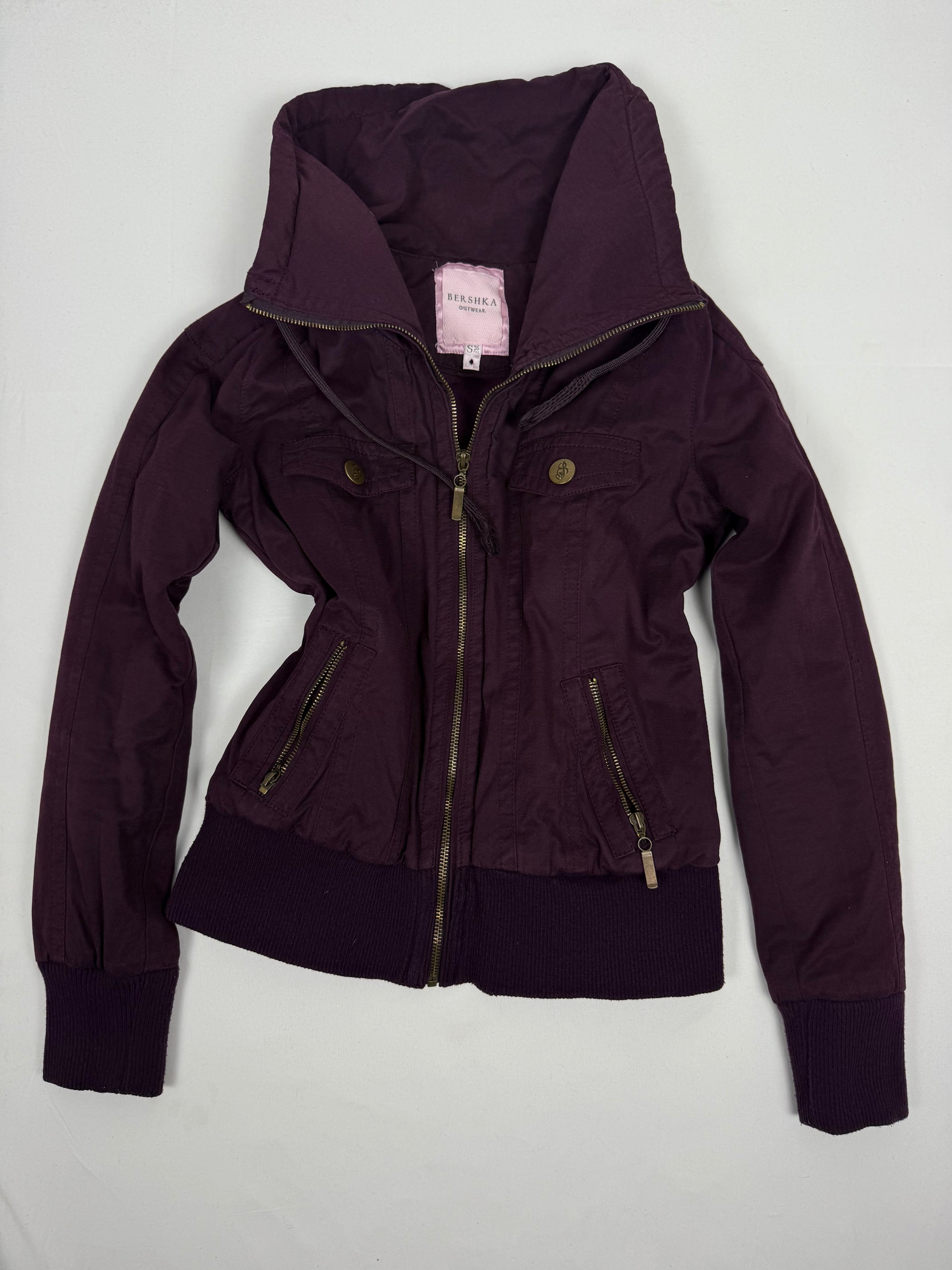 Purple zip up high neck biker jacket (S)