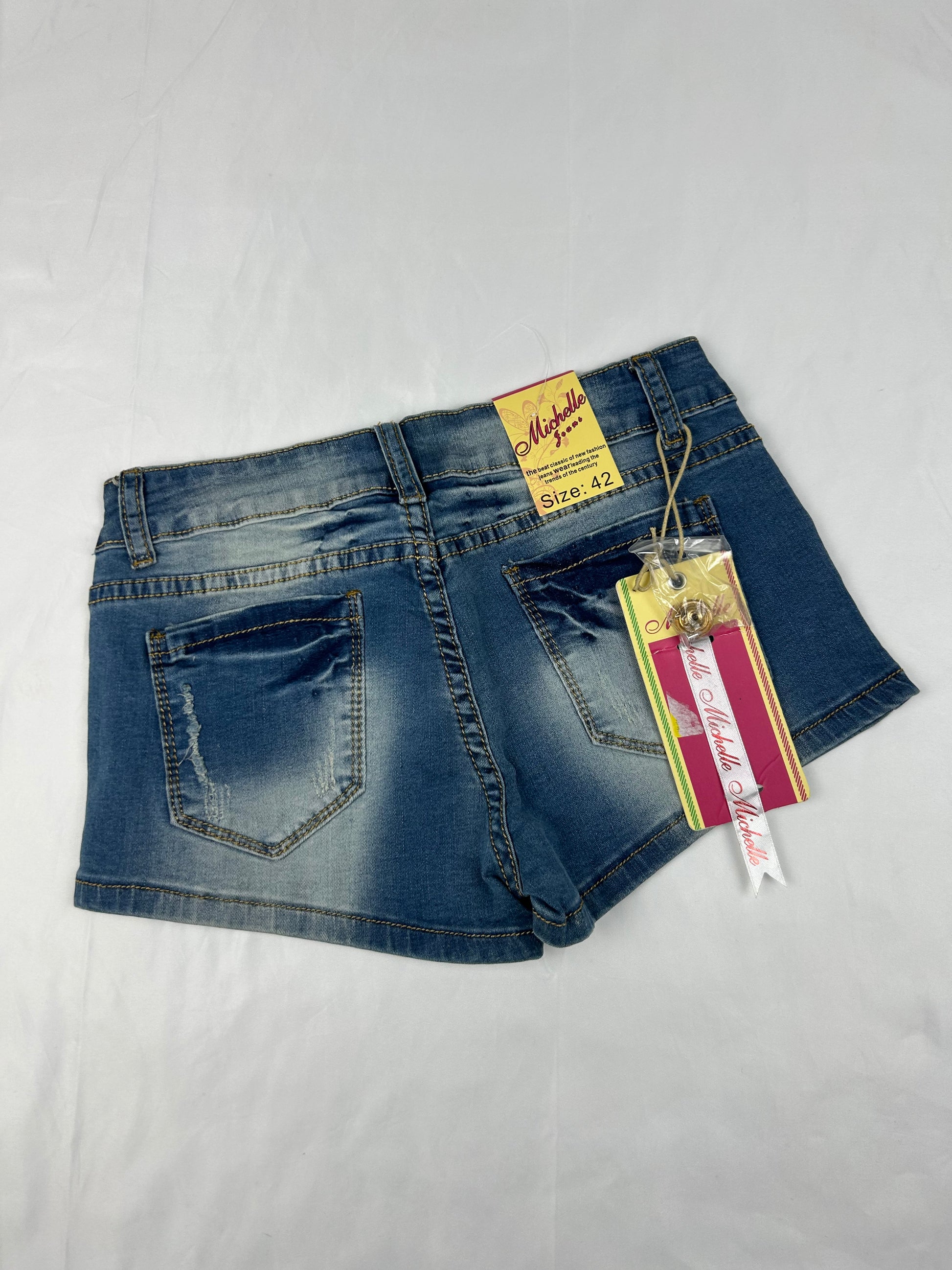 Blue denim low rise mini short (XS)