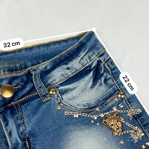 Blue denim low rise mini short (XS)