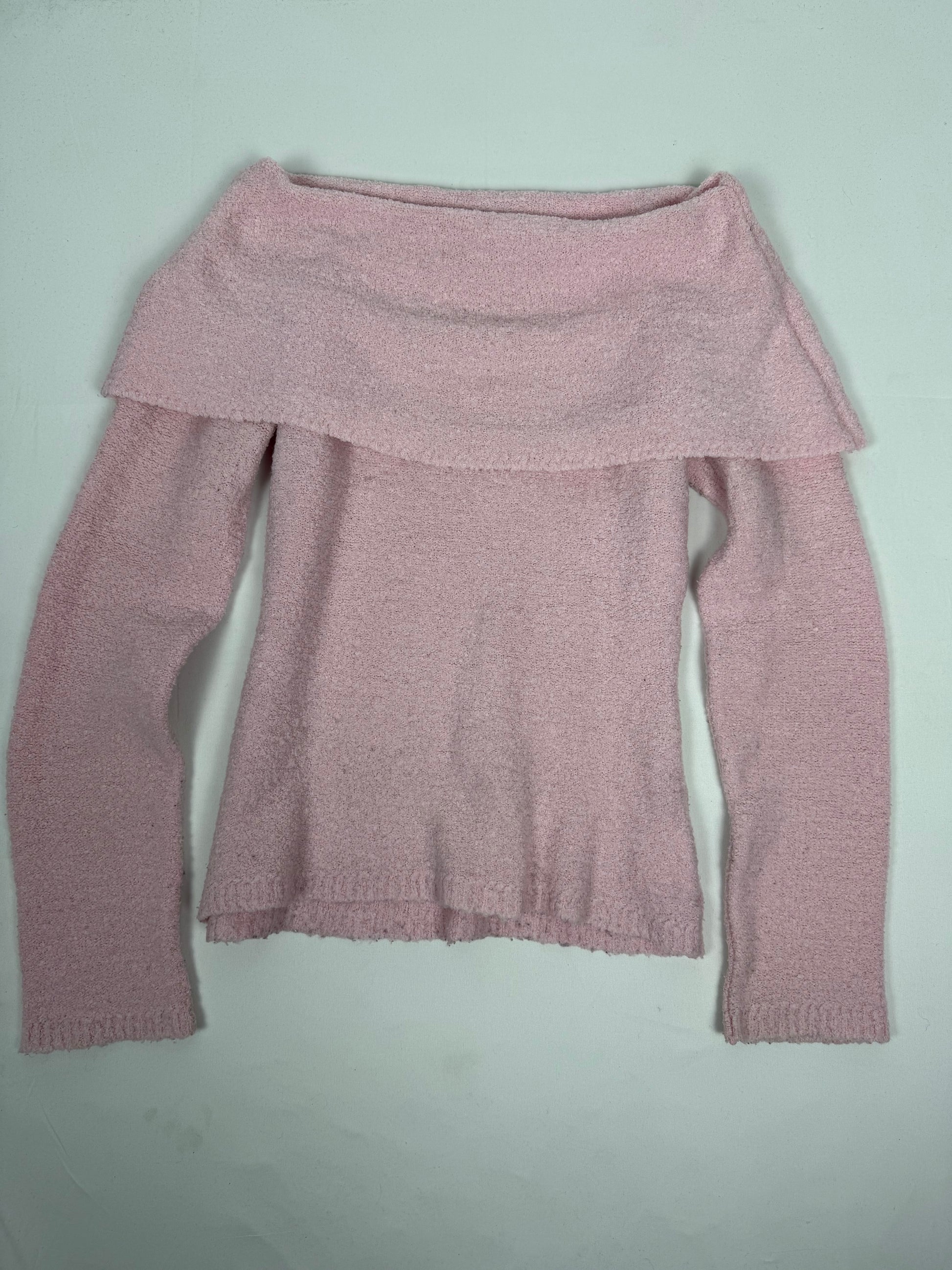 Baby pink bardot off shoulder jumper (M)