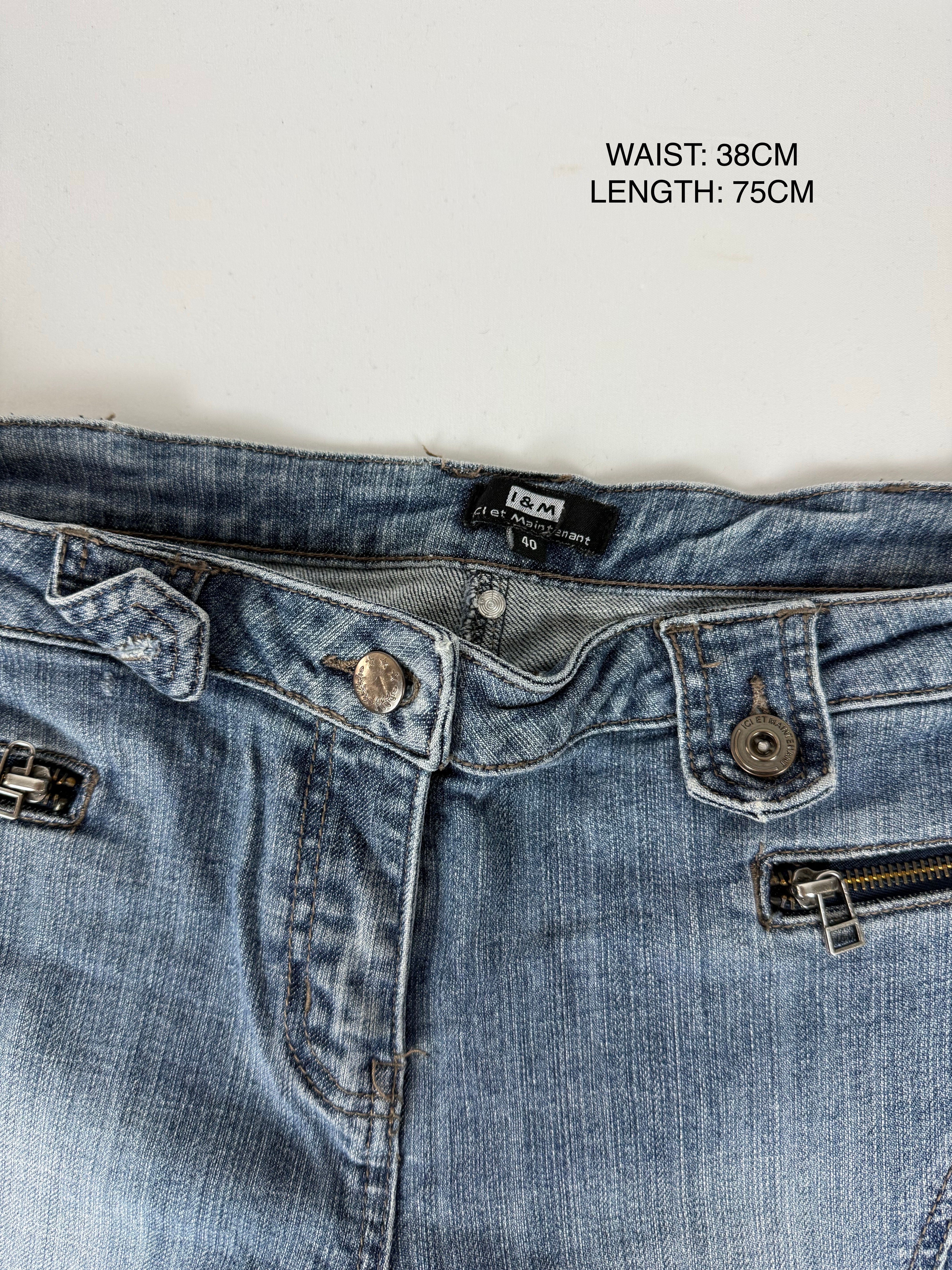 Blue denim low rise capri pants (M)