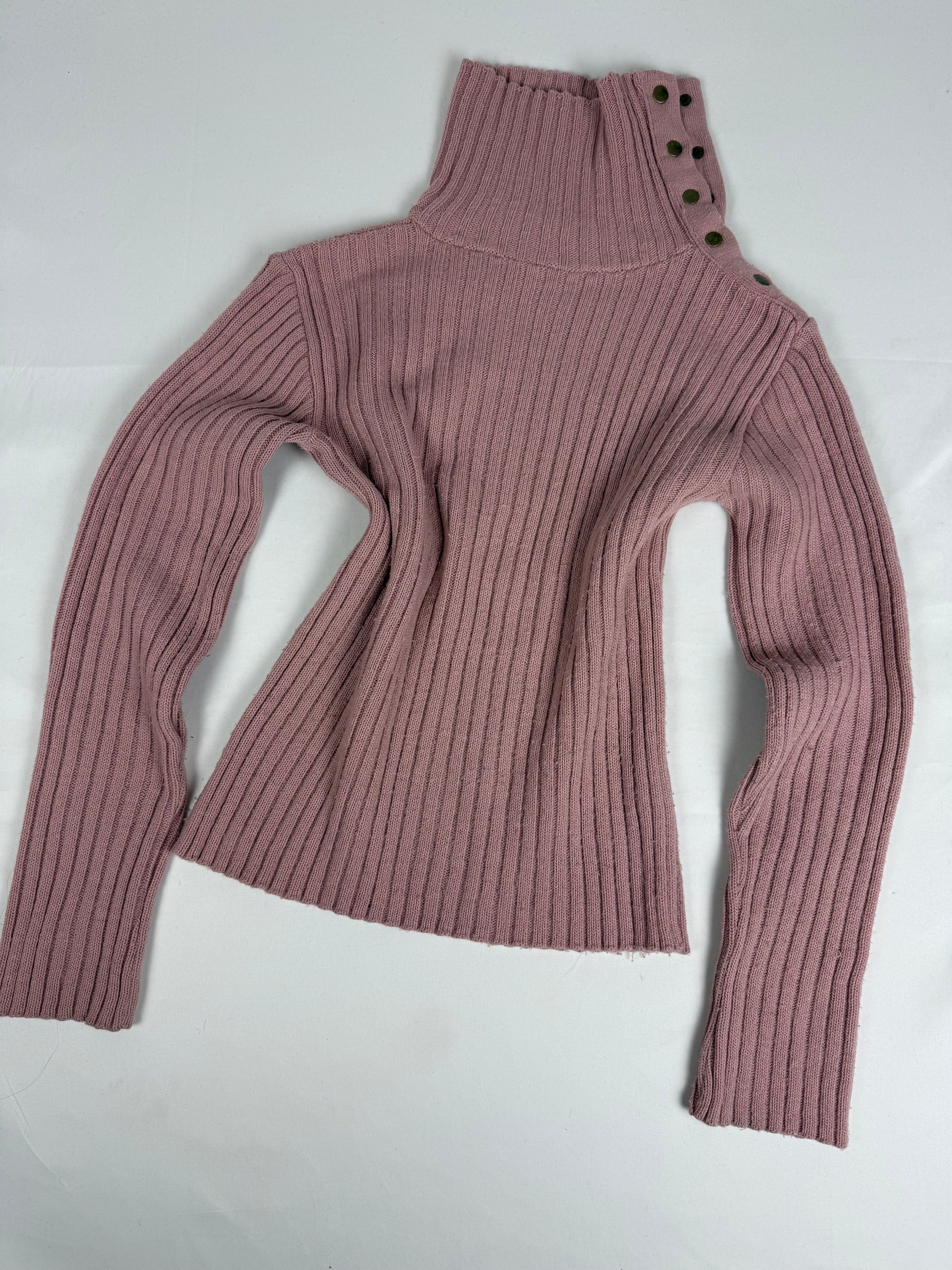 Pink turtleneck ribbed jumper (M)