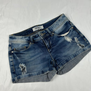 Blue denim low rise mini short (XS)