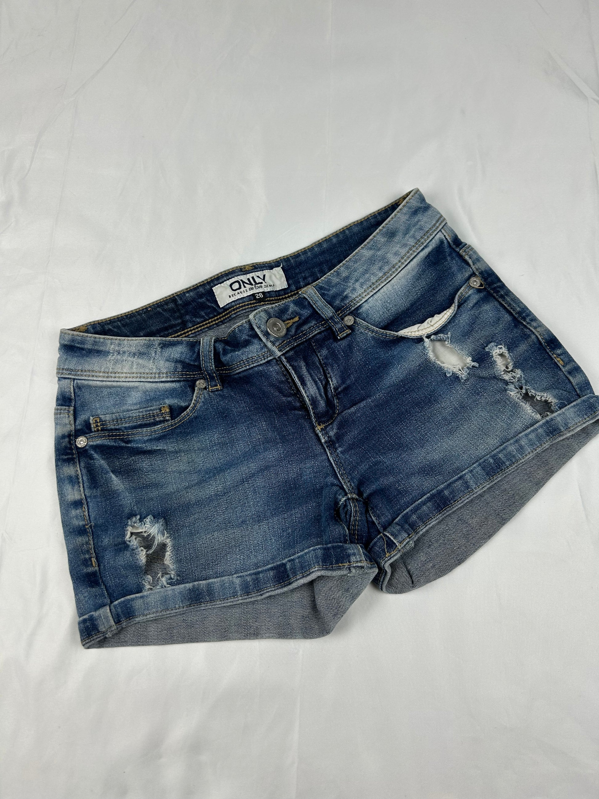 Blue denim low rise mini short (XS)