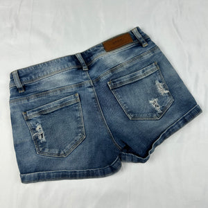Blue denim low rise mini short (XS)